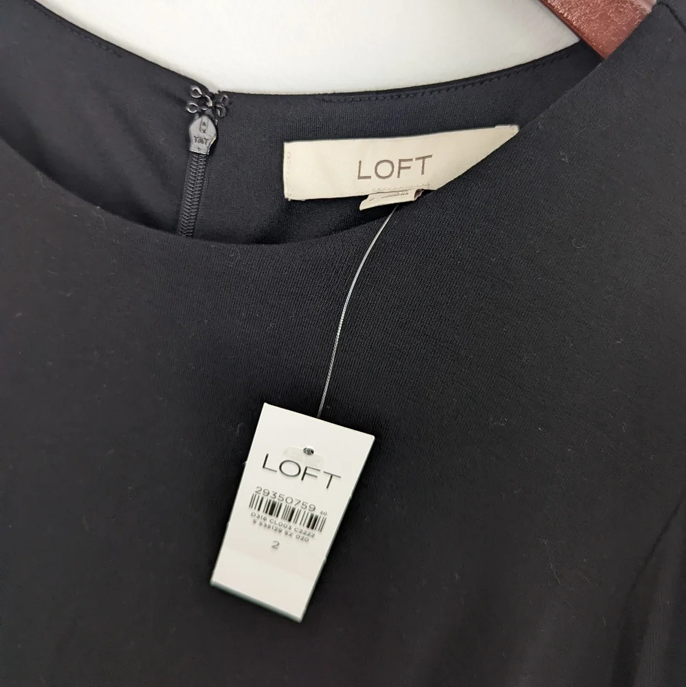 LOFT Black Midi Dress with Puff Sleeves - Picture 7 of 7